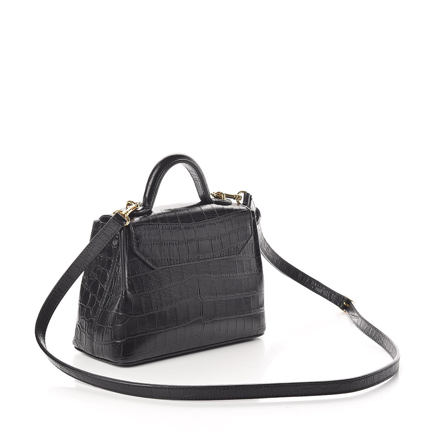 Calfskin Crocodile Embossed Micro Seaton Black