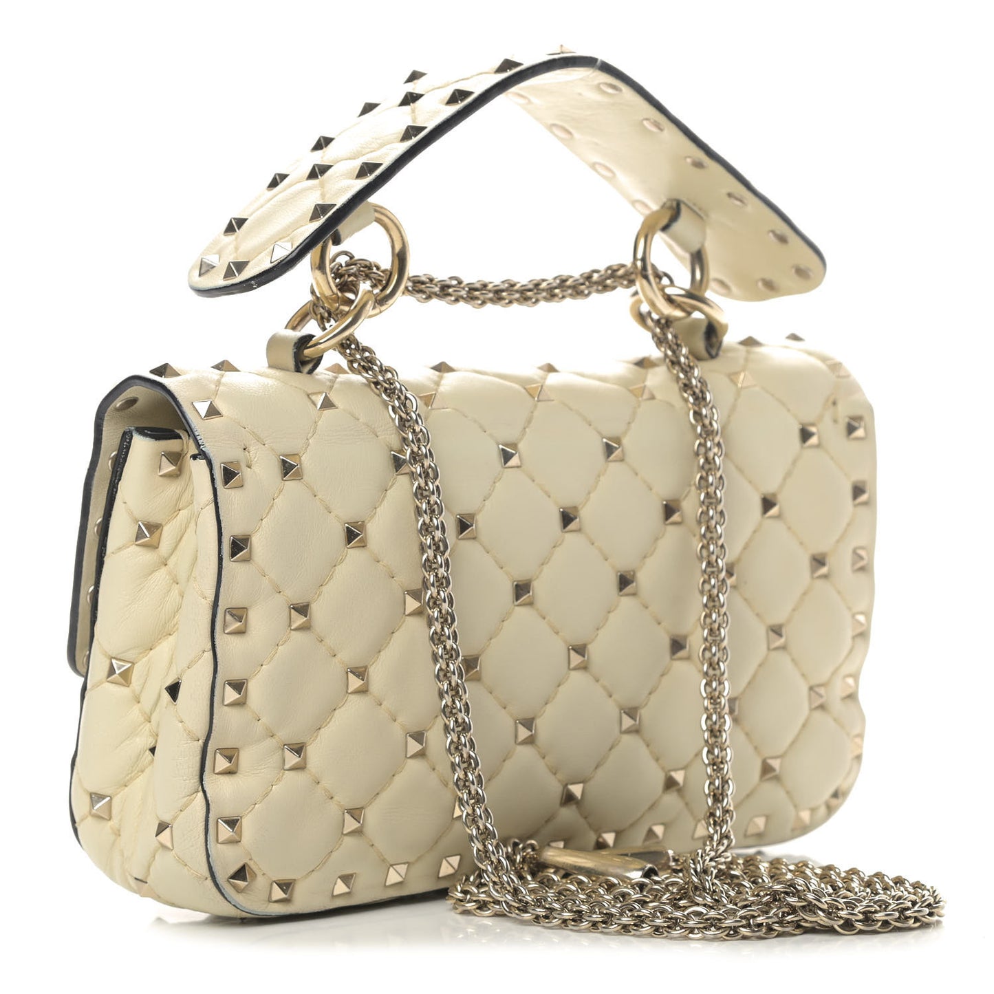 Nappa Small Rockstud Spike Shoulder Bag Light Ivory