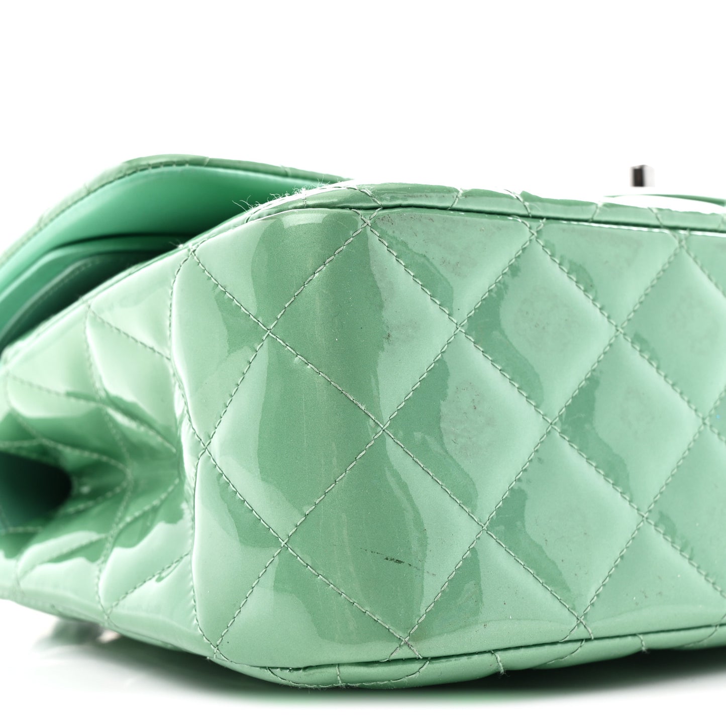 Patent Calfskin Quilted Jumbo Double Flap Green