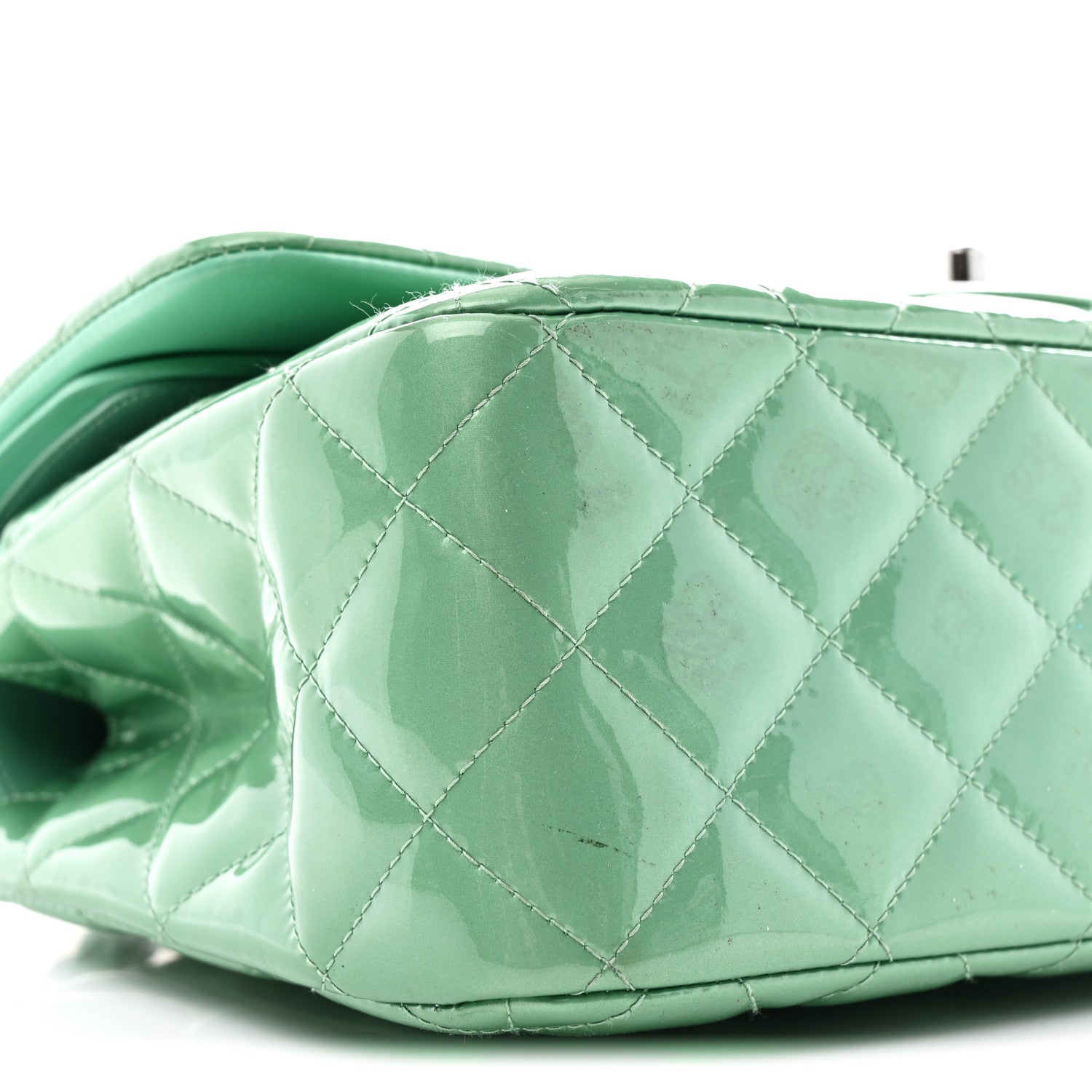 Chanel Patent Calfskin Quilted Jumbo Double Flap Green 9 of 11