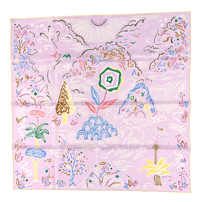 Hermes Silk Isola Di Primavera Scarf 90 Rose Pale Bleu Jaune 1 of 3