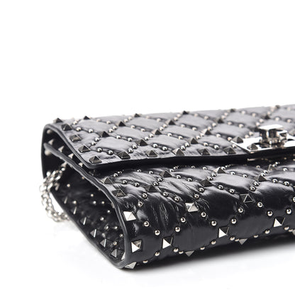 Valentino Garavani Craquele Nappa Beaded Rockstud Spike Wallet on Chain Black 5 of 8