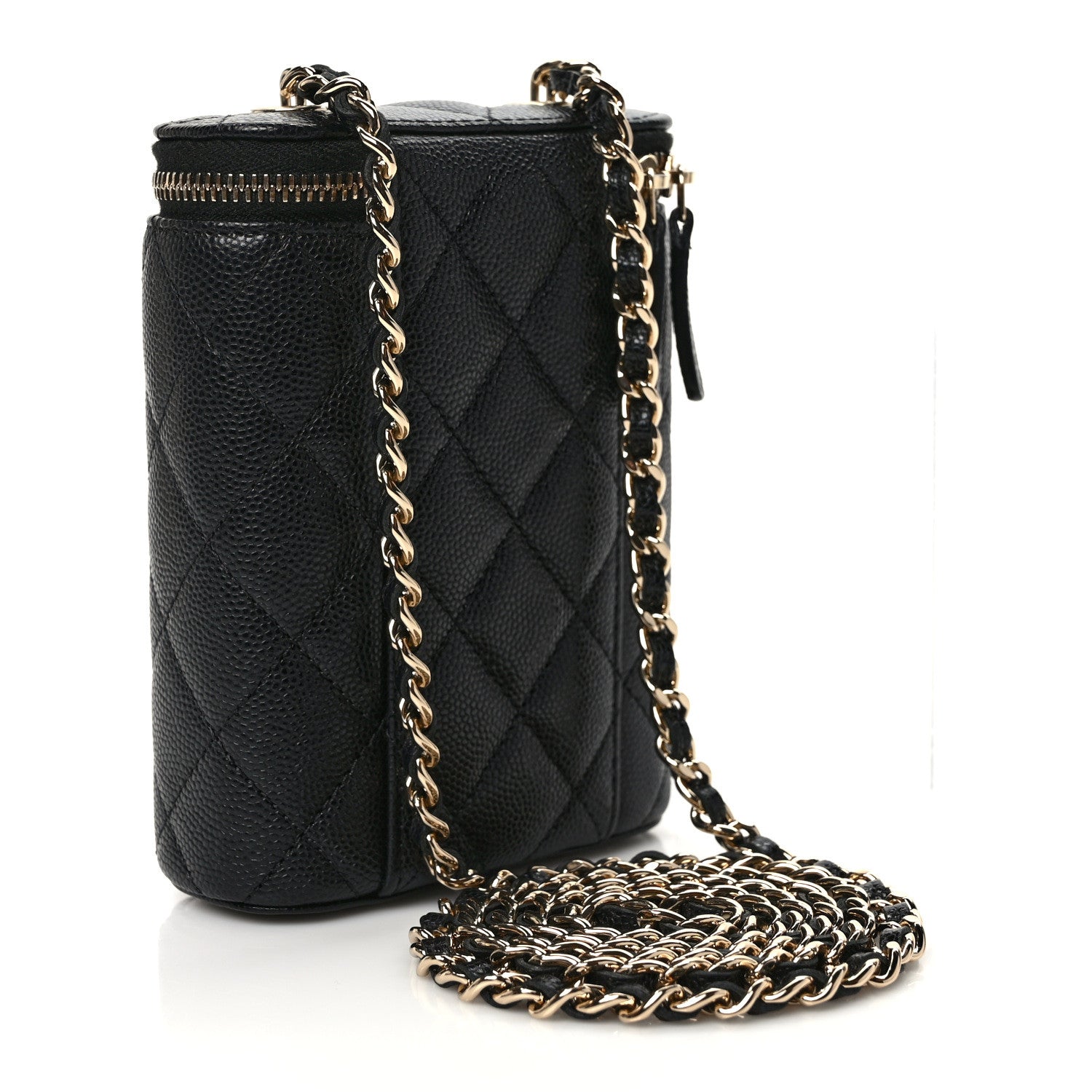 Chanel Caviar Quilted Small Vertical Coco Beauty Vanity Case With Chain Black 3 of 9