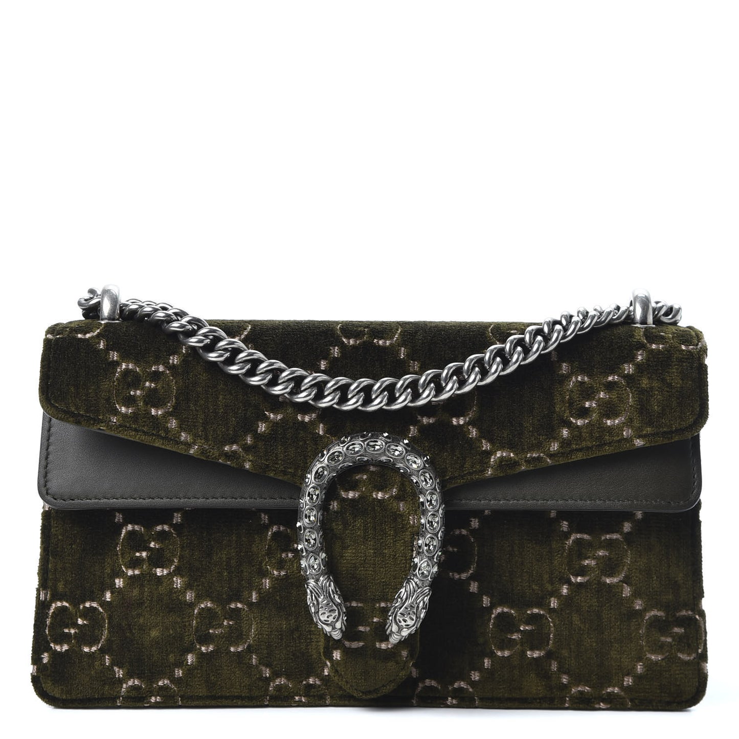 Velvet Moon Calfskin Crystal GG Monogram Small Dionysus Shoulder Bag Dark Olive Rose Gold