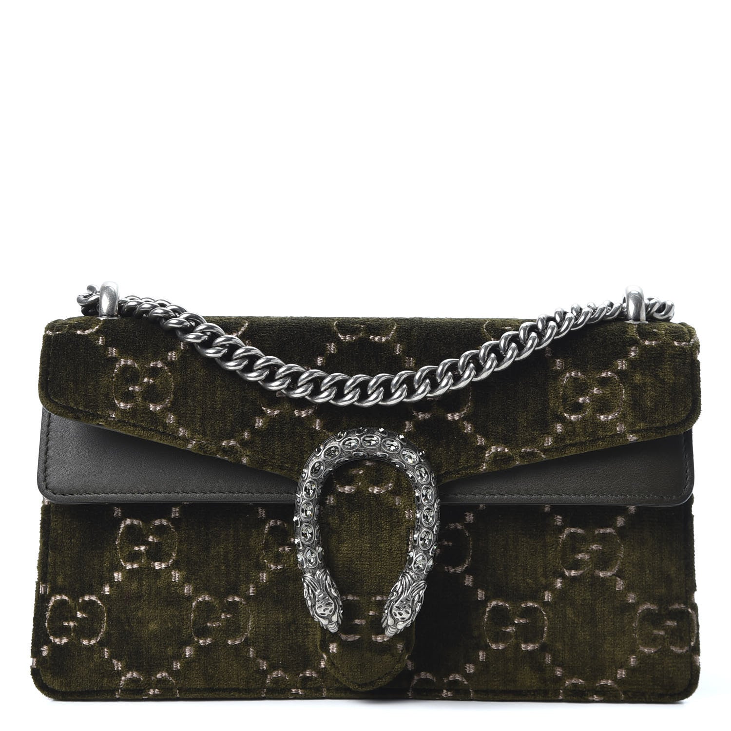 Gucci Velvet Moon Calfskin Crystal GG Monogram Small Dionysus Shoulder Bag Dark Olive Rose Gold 1 of 8