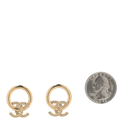 Chanel Metal Crystal CC Round Drop Earrings Gold 2 of 5