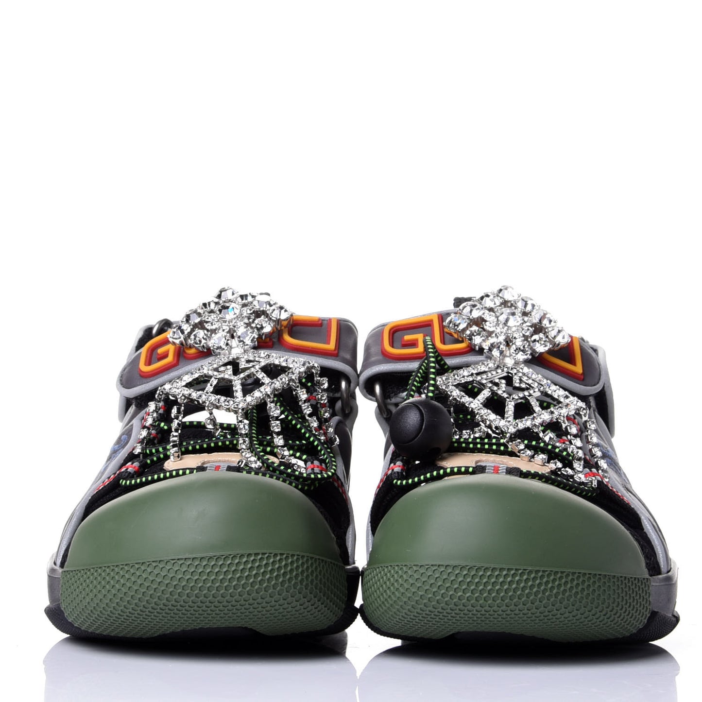 Mesh Fabric Tinsel Sport Sandals 35.5 Black Silver Green