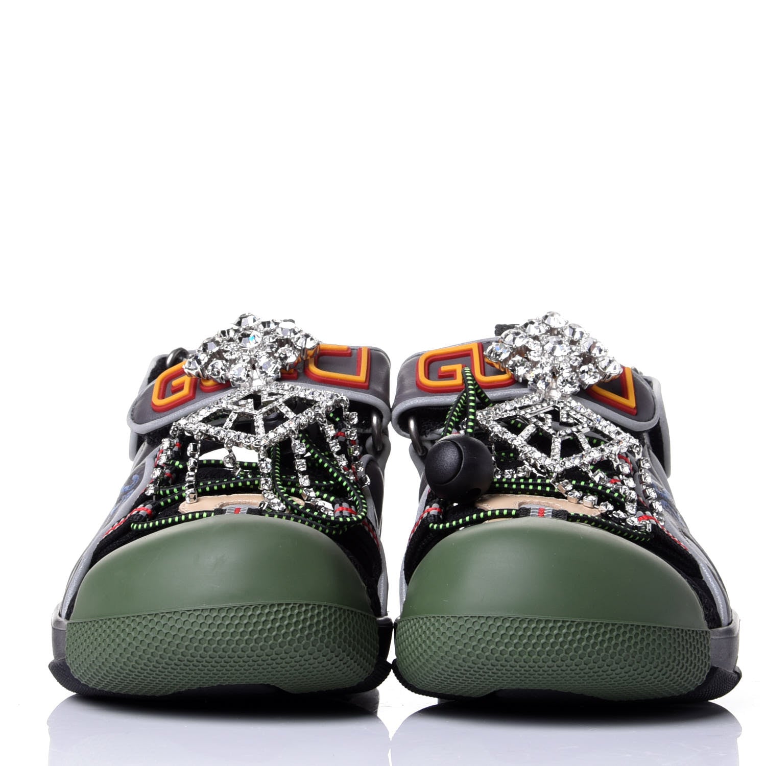 Gucci Mesh Fabric Tinsel Sport Sandals 35.5 Black Silver Green 2 of 10