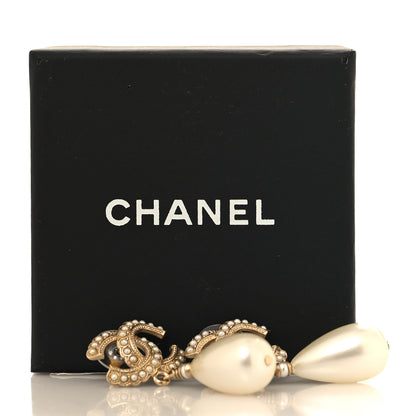 Chanel Pearl CC Drop Earrings Gold Pearly White 5 of 5