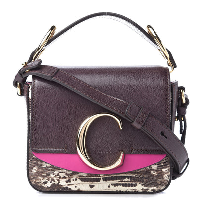 Chloe Shiny Goatskin Calfskin Lizard Embossed Mini C Double Carry Black Raisin 1 of 9