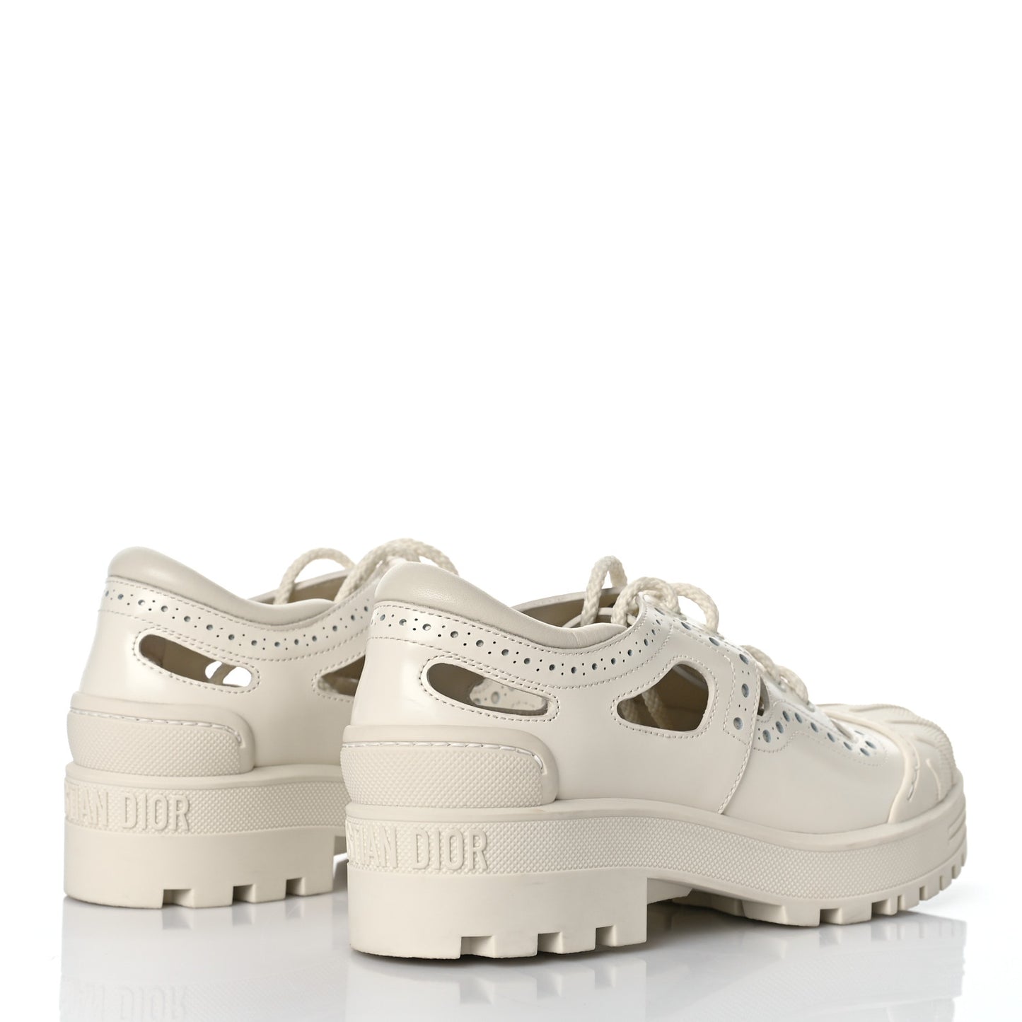 Brushed Calfskin Rubber Perforated Dioriron Derby Flat Shoes 37.5 Off White