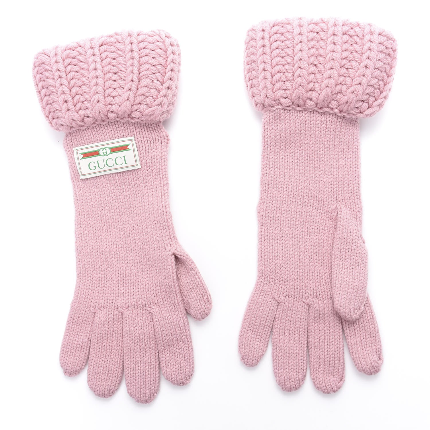Gucci Wool Tricot Logo Bibiglove Gloves M Rose Mole 2 of 5