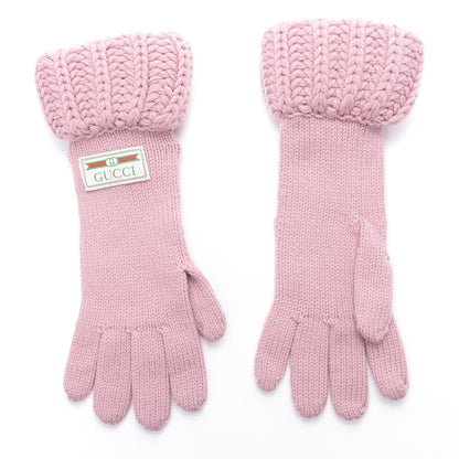 Gucci Wool Tricot Logo Bibiglove Gloves M Rose Mole 2 of 5