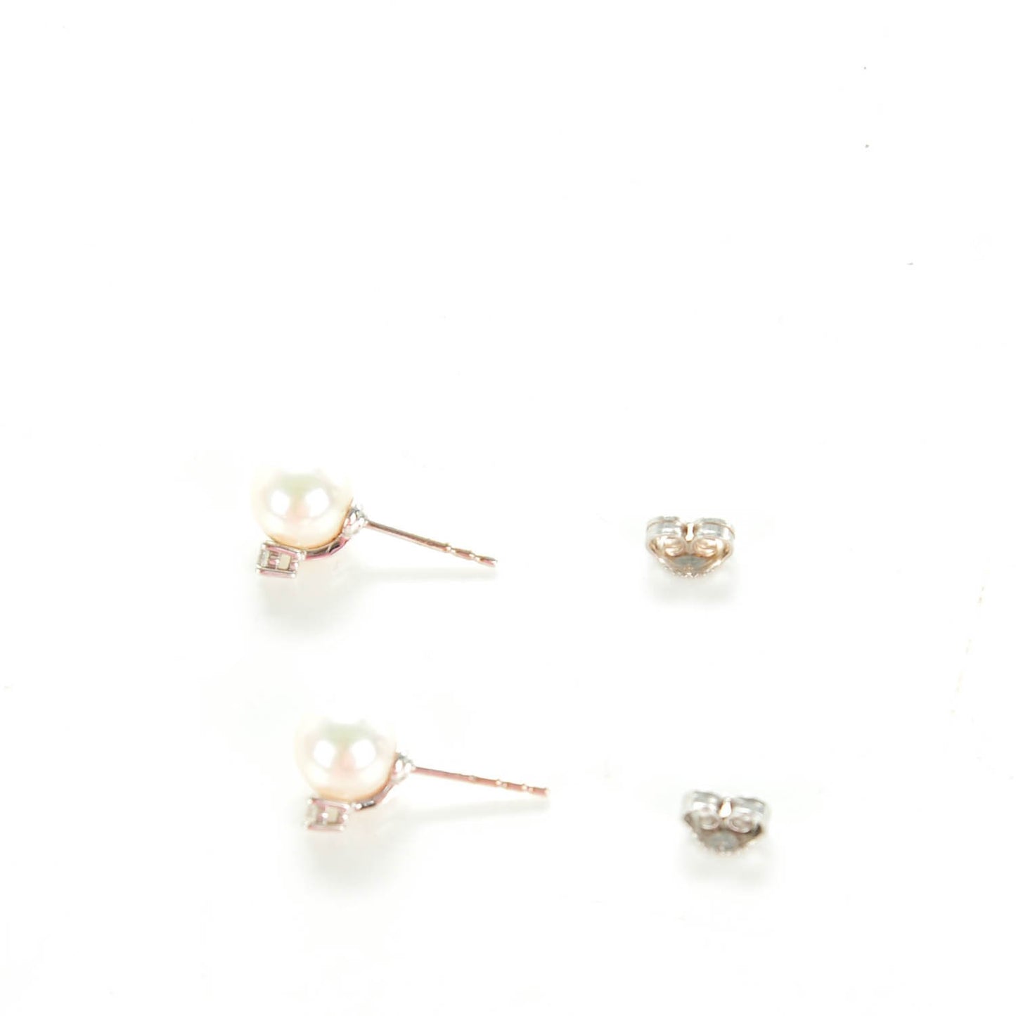 18K White Gold Diamond 7mm Pearl Stud Earrings