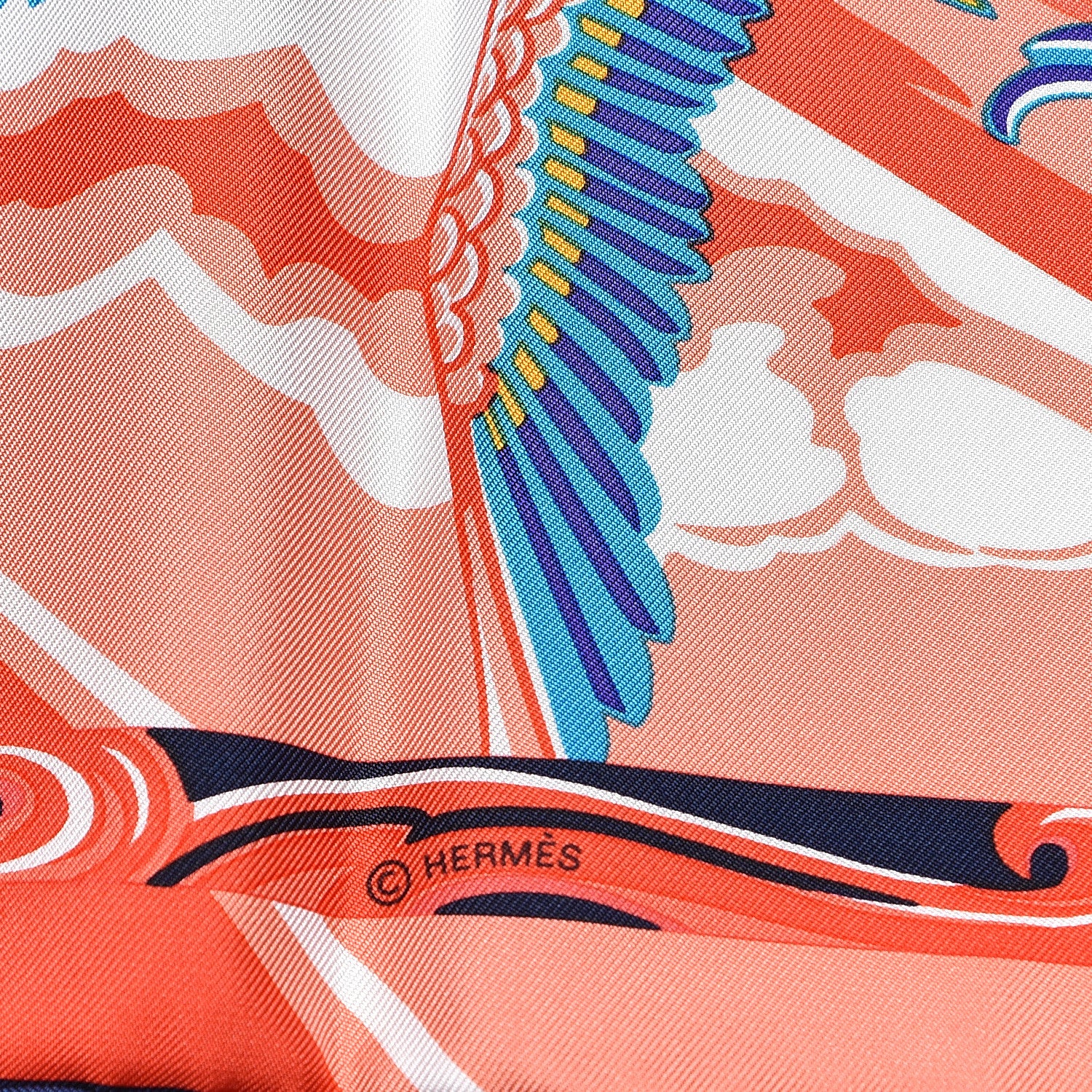 Hermes Silk De la Mer Au Ciel Scarf 90 Rouge Cobalt Saumon 4 of 4