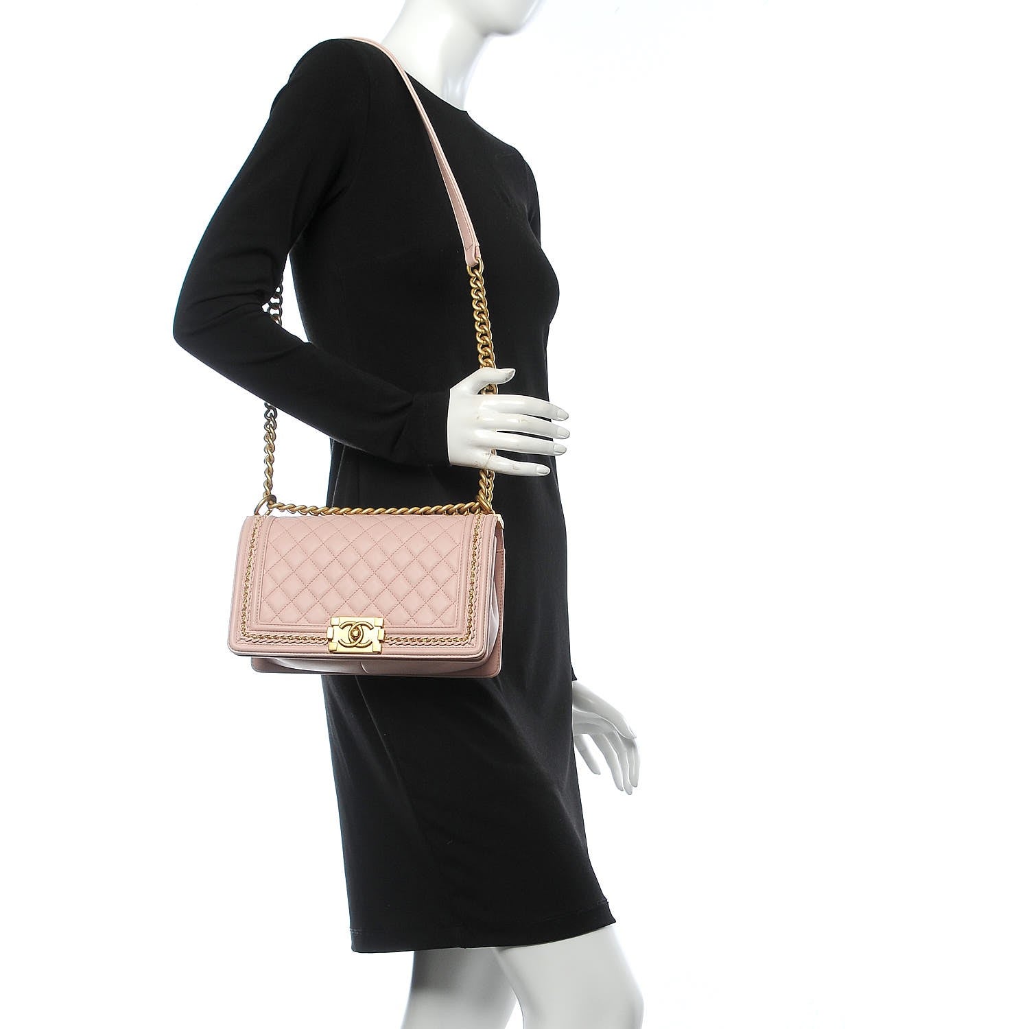 Chanel Lambskin Quilted Medium Chain Detail Boy Flap Light Pink 2 of 10