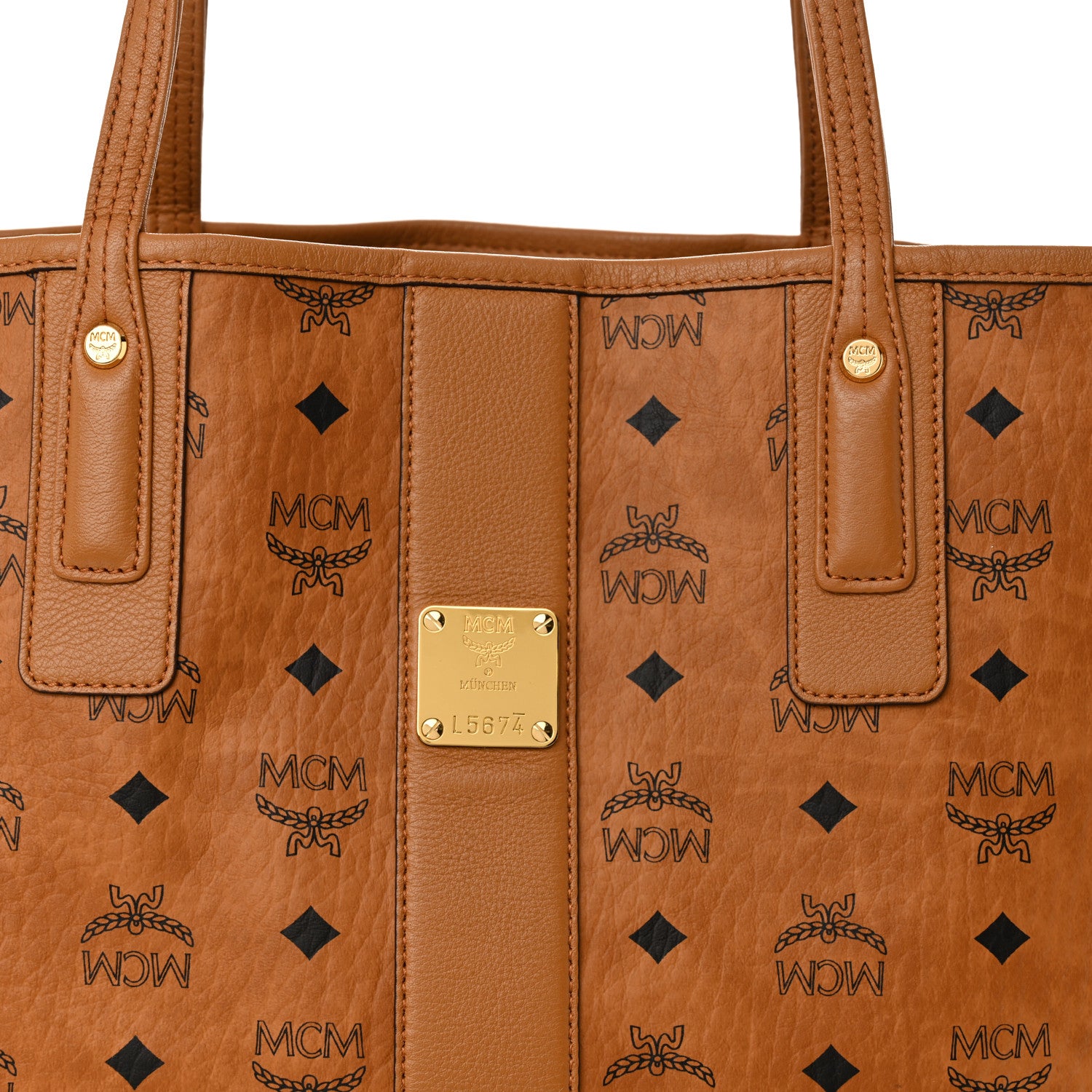 MCM Visetos Medium Liz Reversible Shopper Tote Cognac 12 of 17