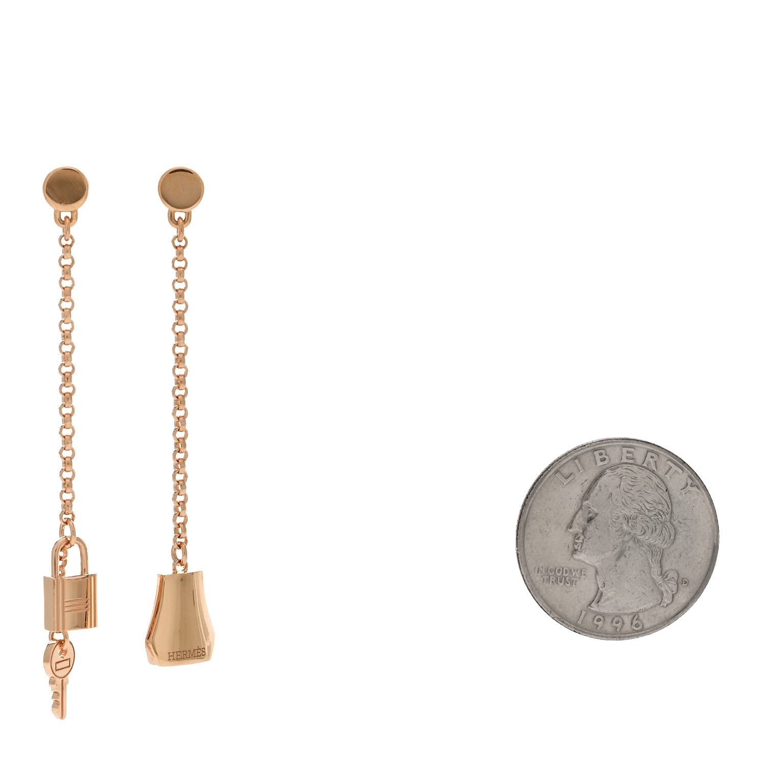 Hermes 18K Rose Gold Kelly Clochette Earrings 2 of 5