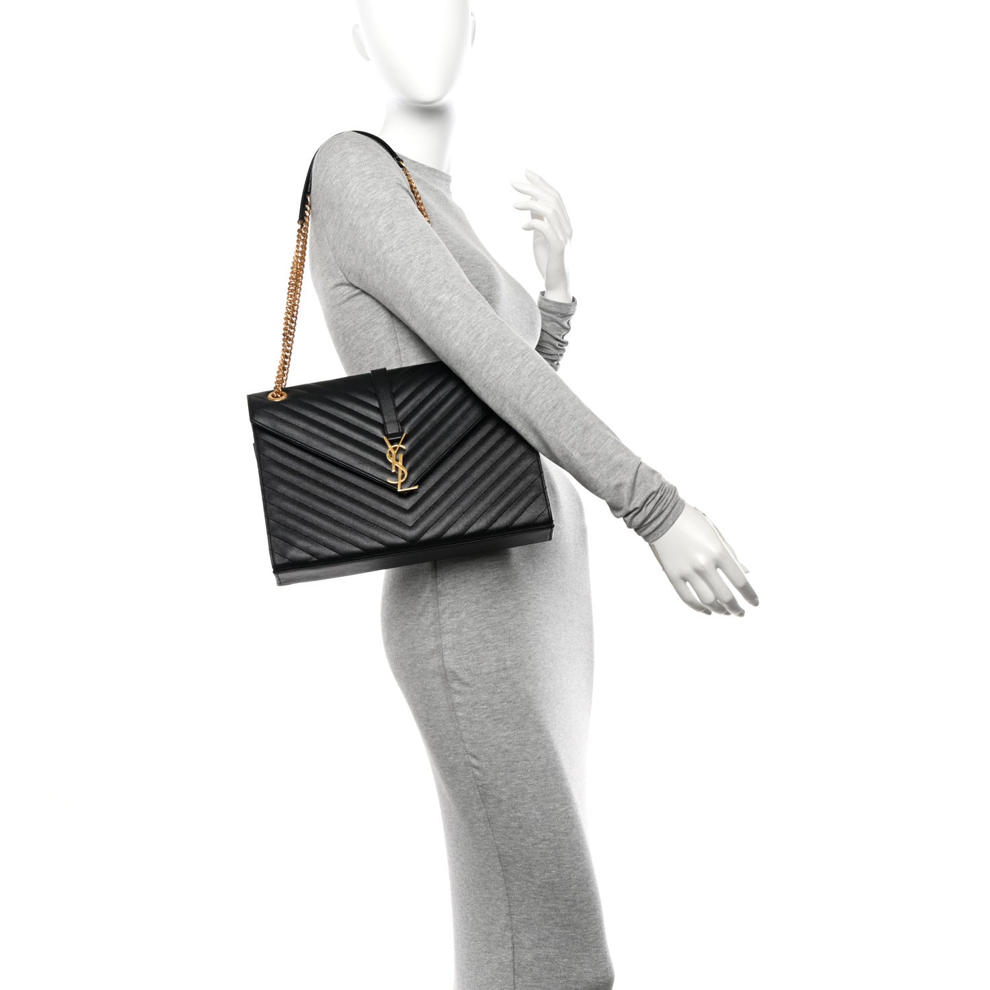 Grain De Poudre Matelasse Chevron Large Monogram Satchel Black