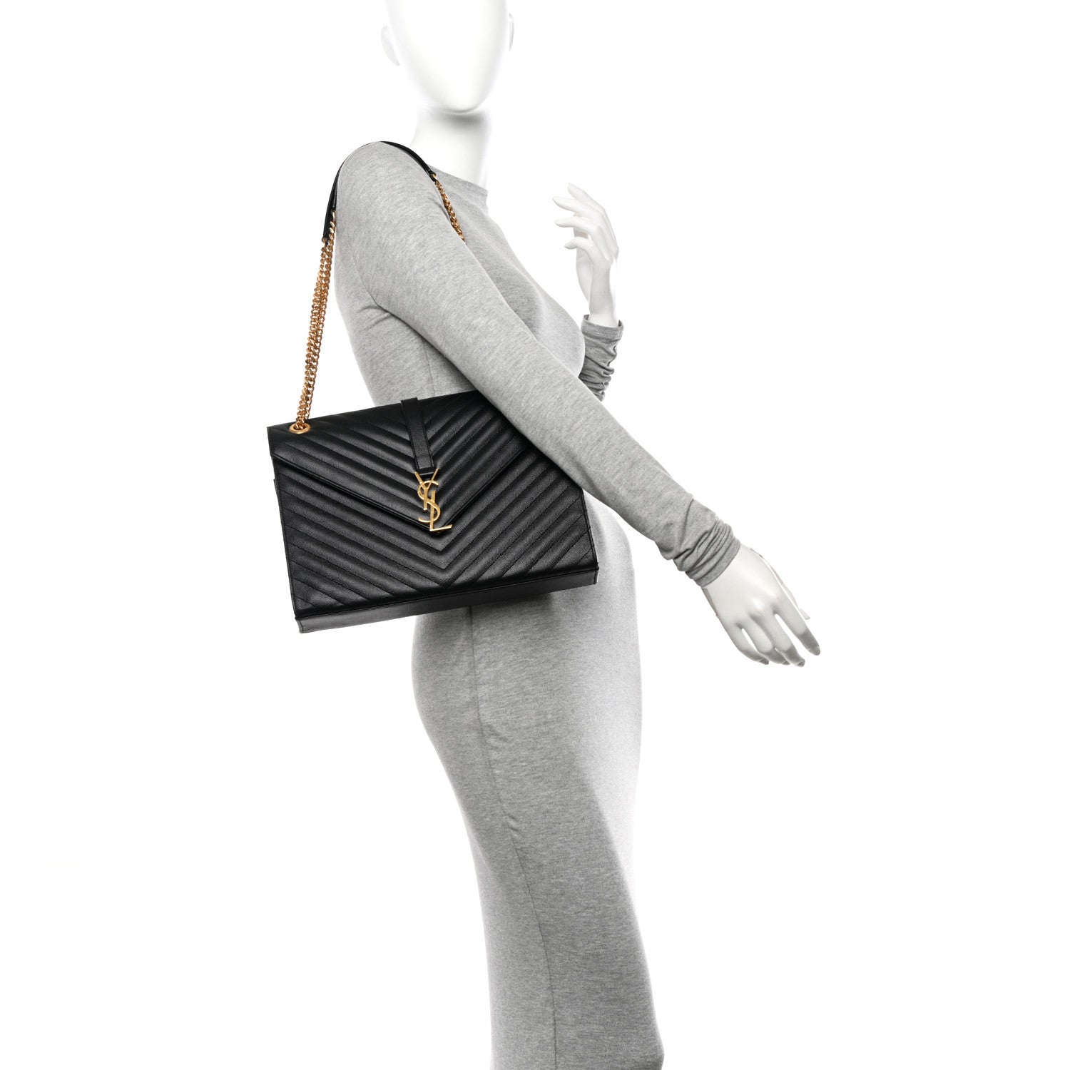 Saint Laurent Grain De Poudre Matelasse Chevron Large Monogram Satchel Black 3 of 10