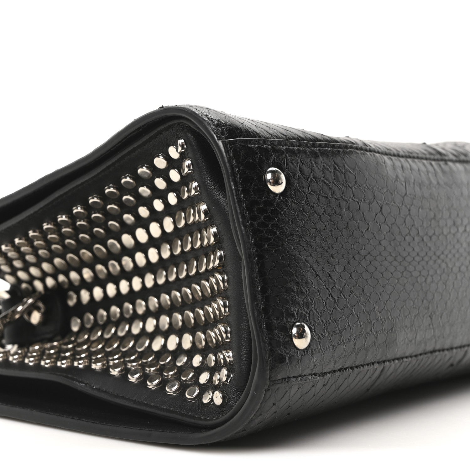 Salvatore Ferragamo Snakeskin Studded Thalia Top Handle Black 8 of 9