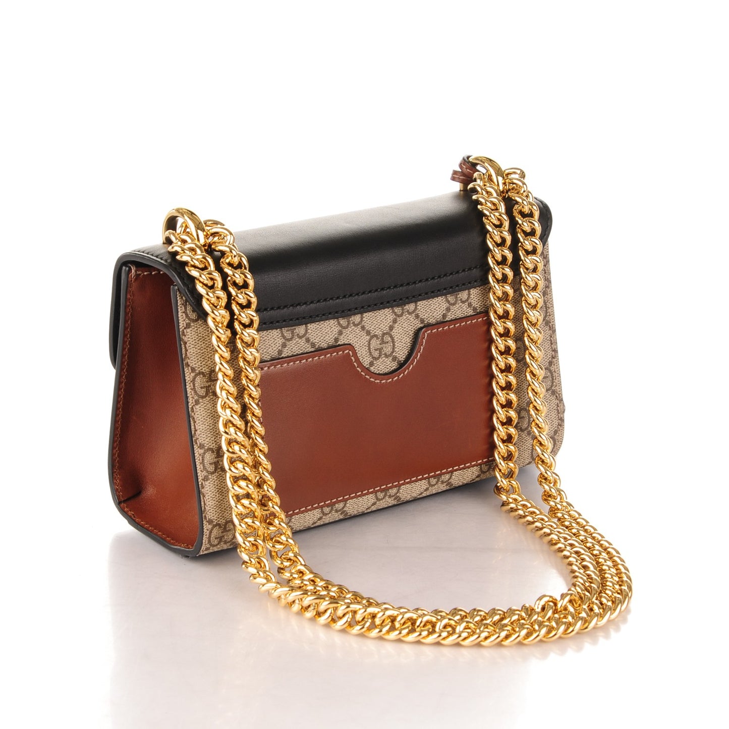 GG Supreme Monogram Calfskin Small Padlock Shoulder Bag Beige Black Cuir