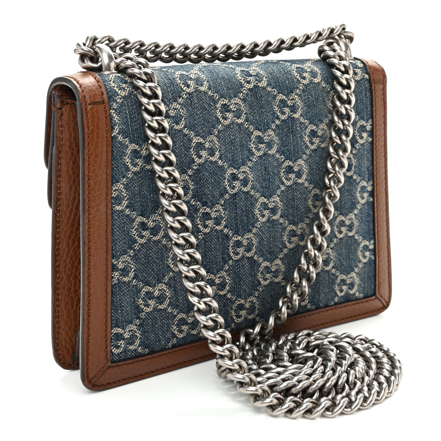 New Denim GG Monogram Dollar Calfskin Enamel Mini Dionysus Shoulder Bag Blue Tea Cuir Epilog Electric Blue