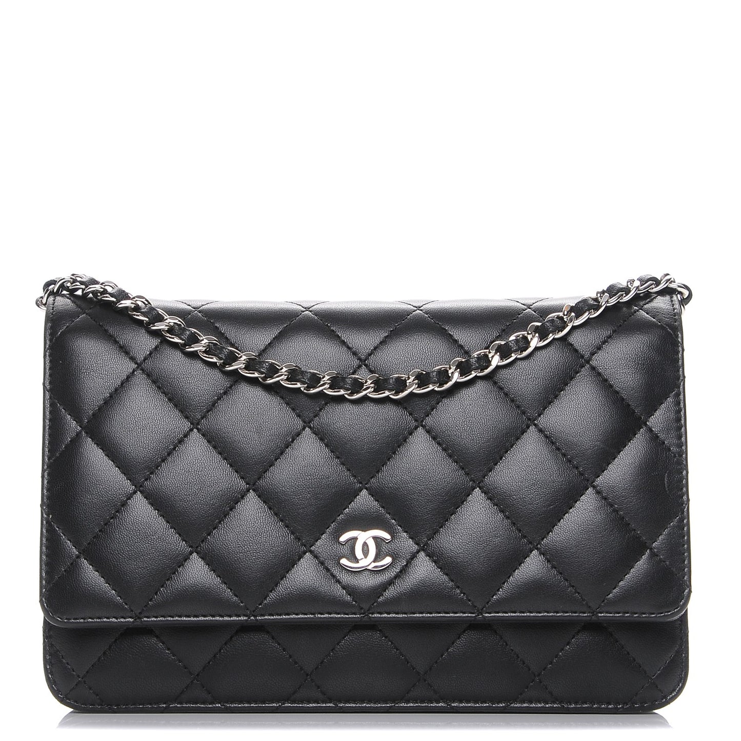 Lambskin Quilted Wallet On Chain WOC Black