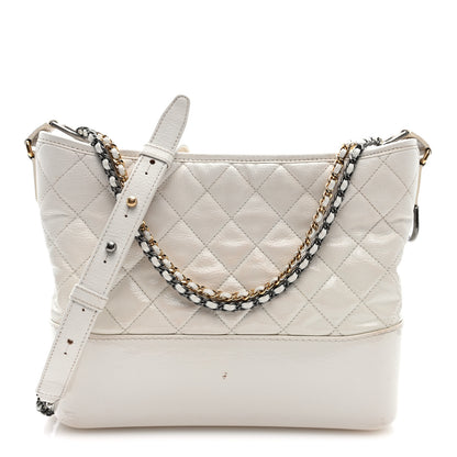 Chanel Patent Goatskin Quilted Medium Gabrielle Hobo White 1 of 11