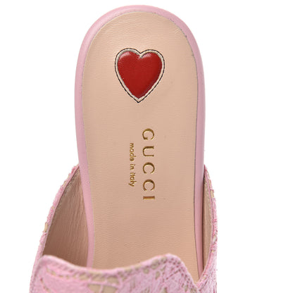 Gucci Lace Malaga Kid Womens Princetown Slippers 36 Sugar Pink Skin Rose 6 of 10