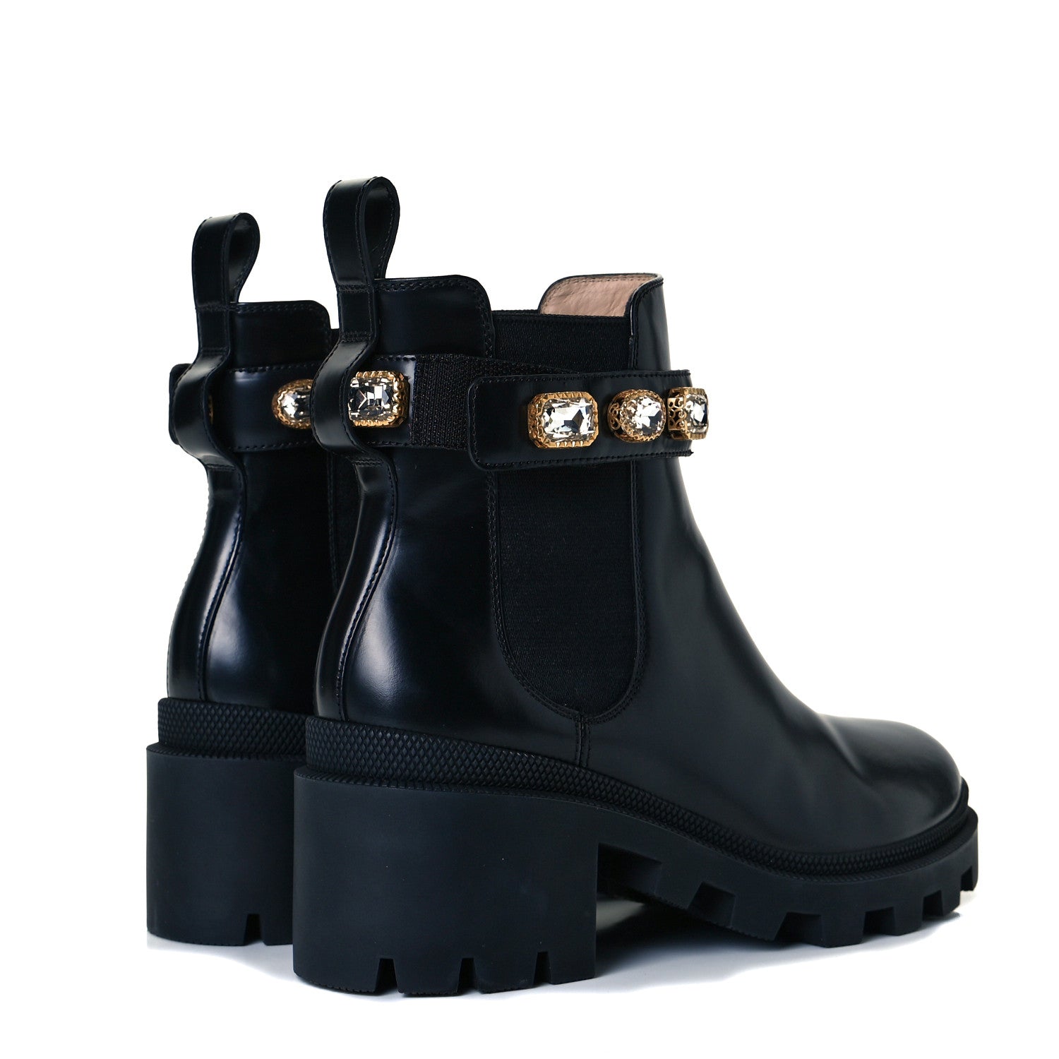 Gucci Calfskin Crystal GG Trip Chelsea Ankle Boots 37 Black 4 of 8