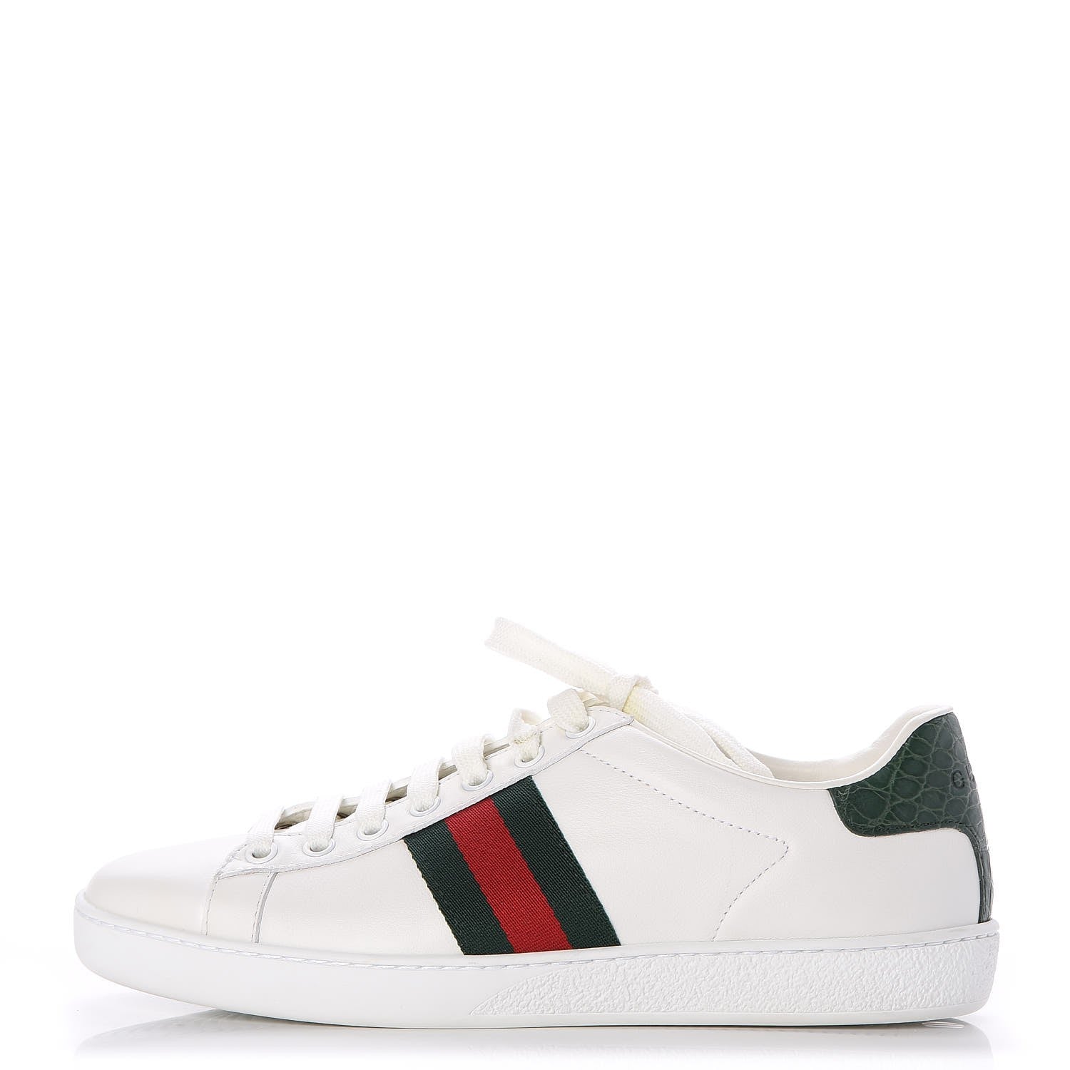 Gucci Calfskin Crocodile Web Ace Sneakers 37 White Green 11 of 21