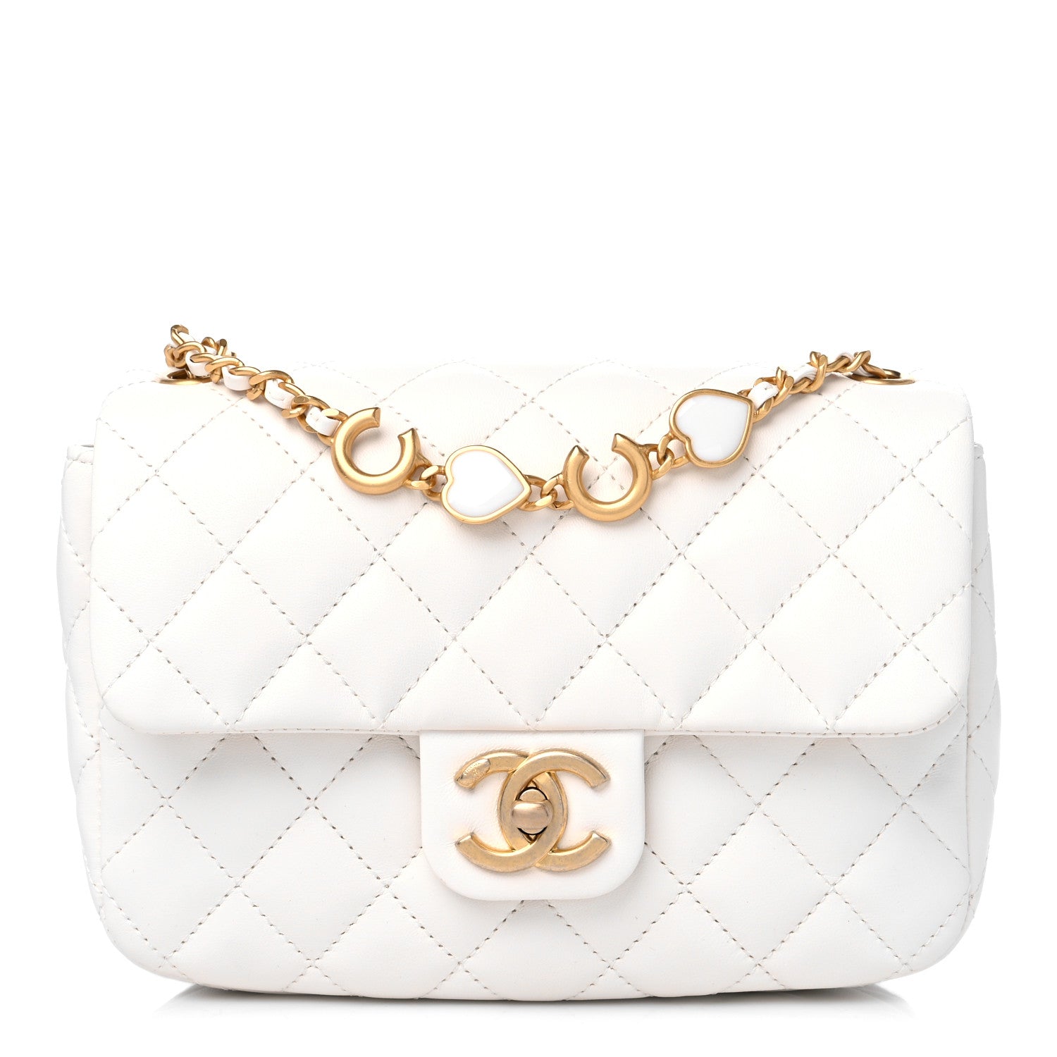 Chanel Lambskin Enamel Quilted Small Coco Hearts Square Flap White 1 of 10