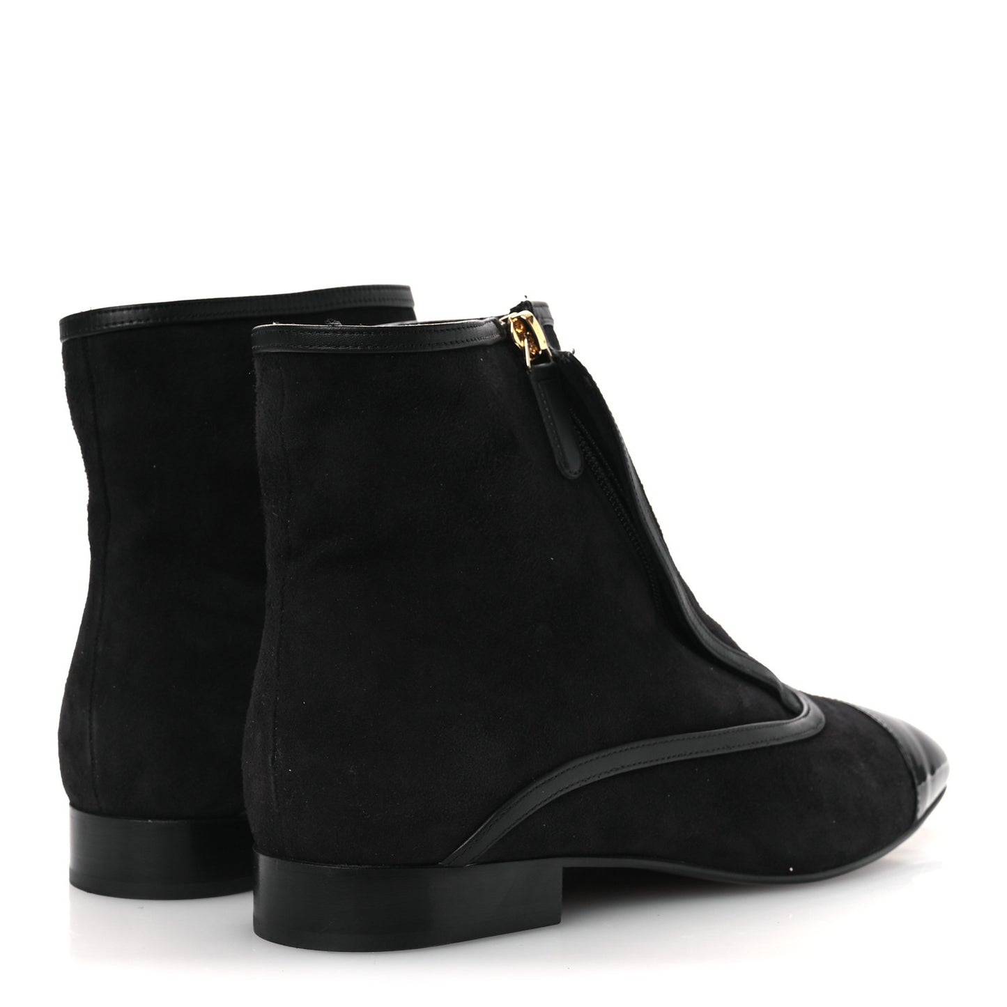 Suede Lambskin Patent Calfskin CC Cap Toe Ankle Boots 40 Black