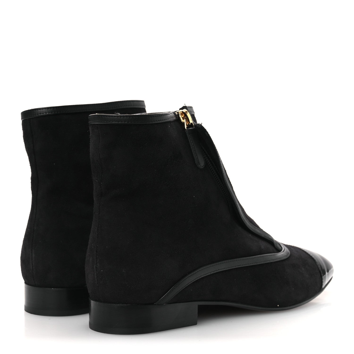 Chanel Suede Lambskin Patent Calfskin CC Cap Toe Ankle Boots 40 Black 5 of 12