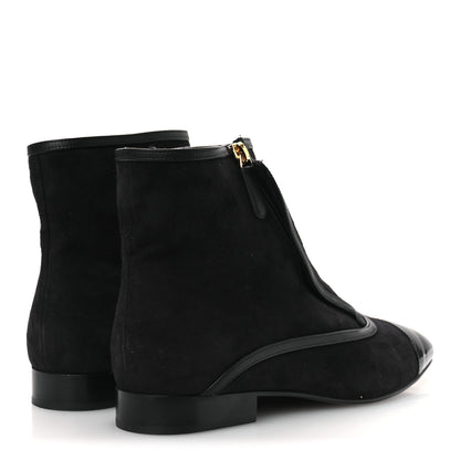 Chanel Suede Lambskin Patent Calfskin CC Cap Toe Ankle Boots 40 Black 5 of 12