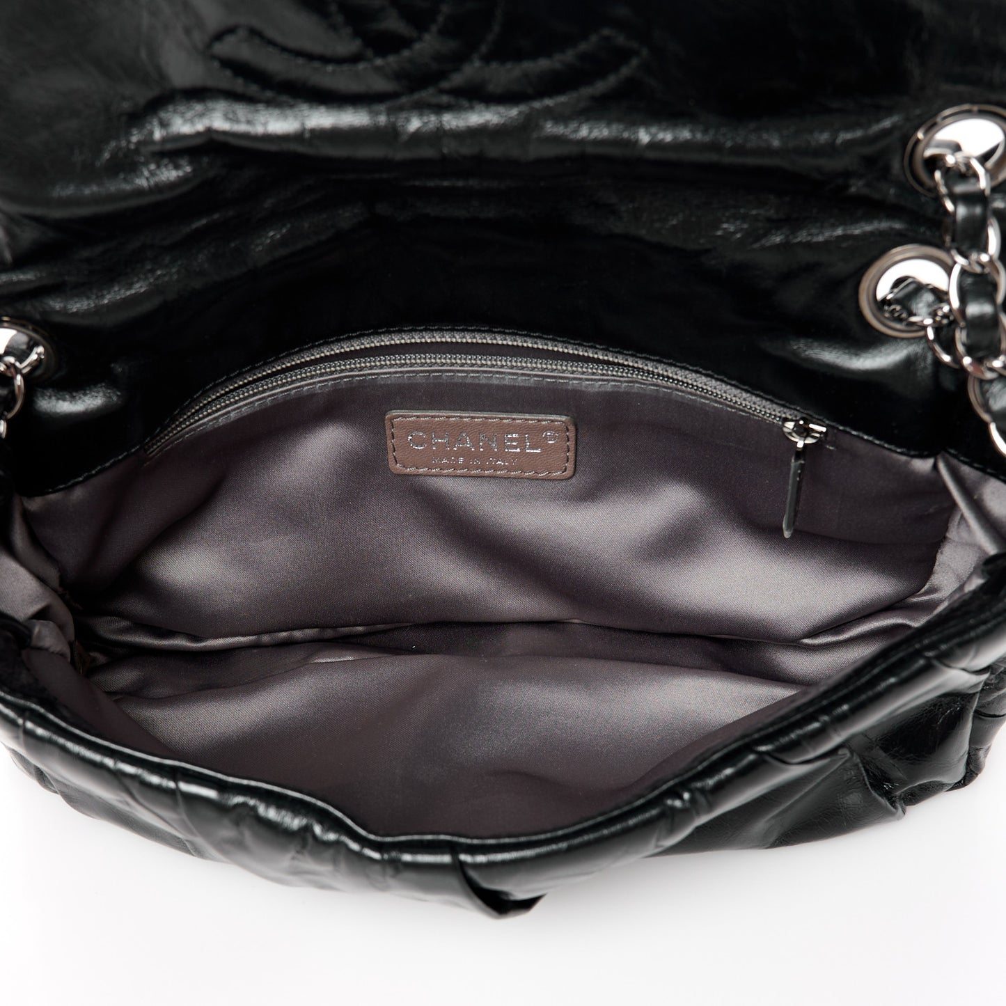 Glazed Calfskin Twisted Medium Flap Black