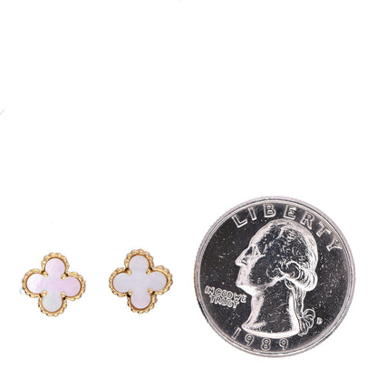 Van Cleef & Arpels 18K Yellow Gold Mother of Pearl Sweet Alhambra Earrings 2 of 5