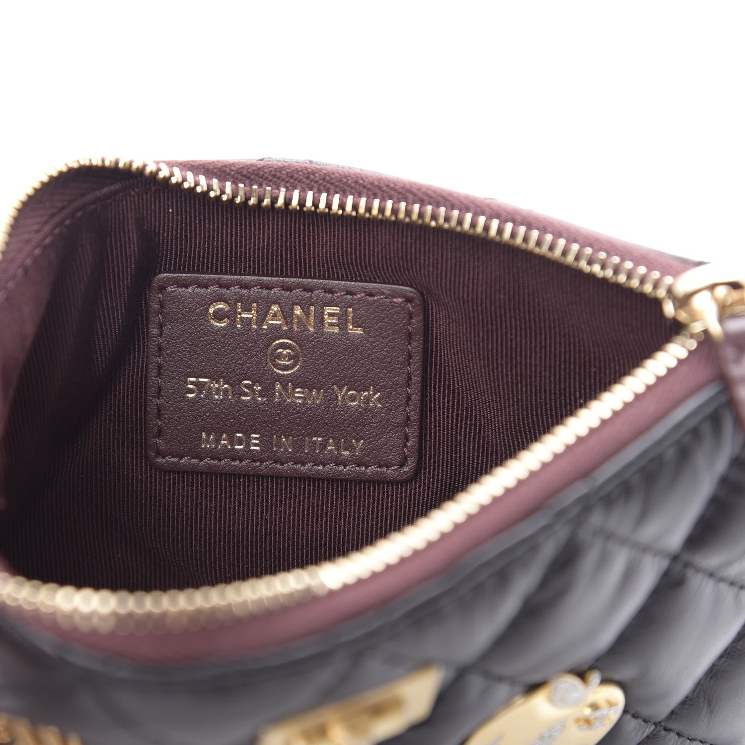 Chanel Aged Calfskin Quilted Small Lucky Charms Cosmetic Case Black 6 of 10