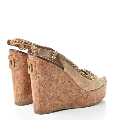 Chanel Cork Chain CC Wedge Sandals 36.5 Beige Clair 4 of 11
