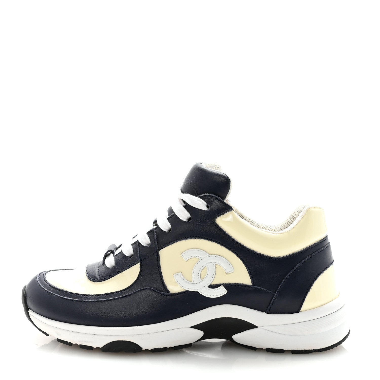 Chanel Patent Calfskin CC Sneakers  36 Navy White 1 of 9