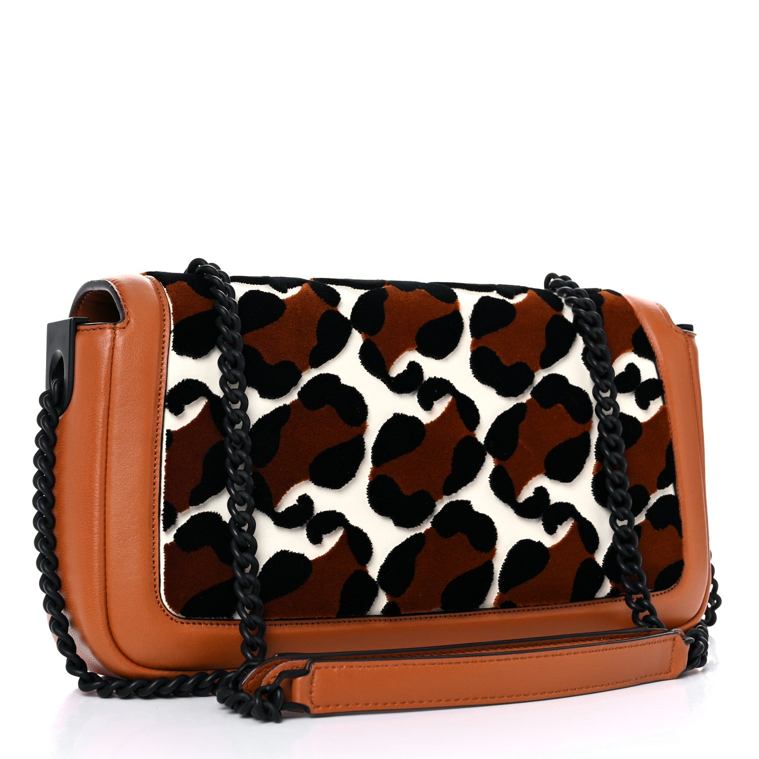 Fendi Vitello Grace Nappa Enamel Leopard Chain Baguette Ice White Multicolor Brandy Black 2 of 13