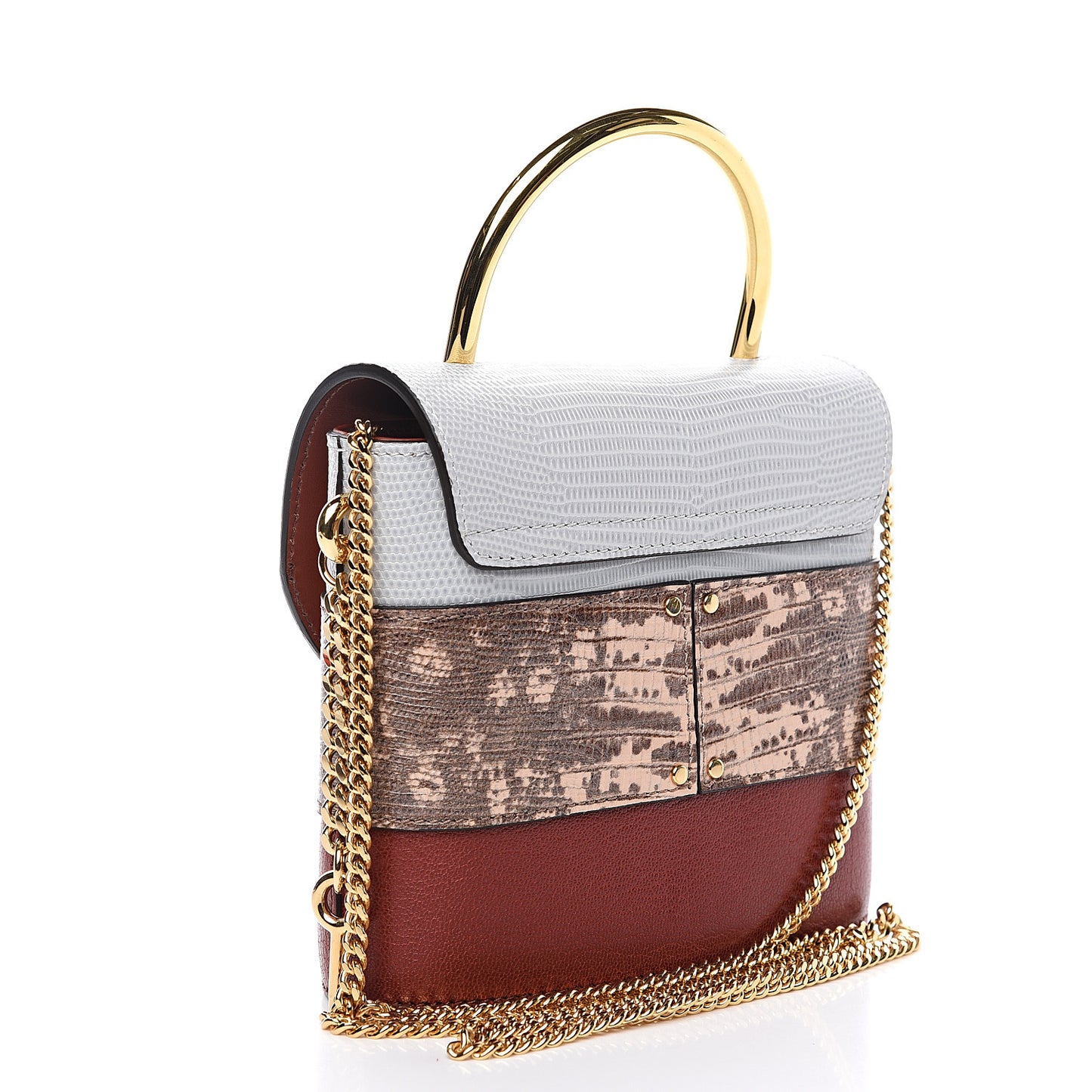Calfskin Lizard Embossed Small Aby Lock Sepia Brown