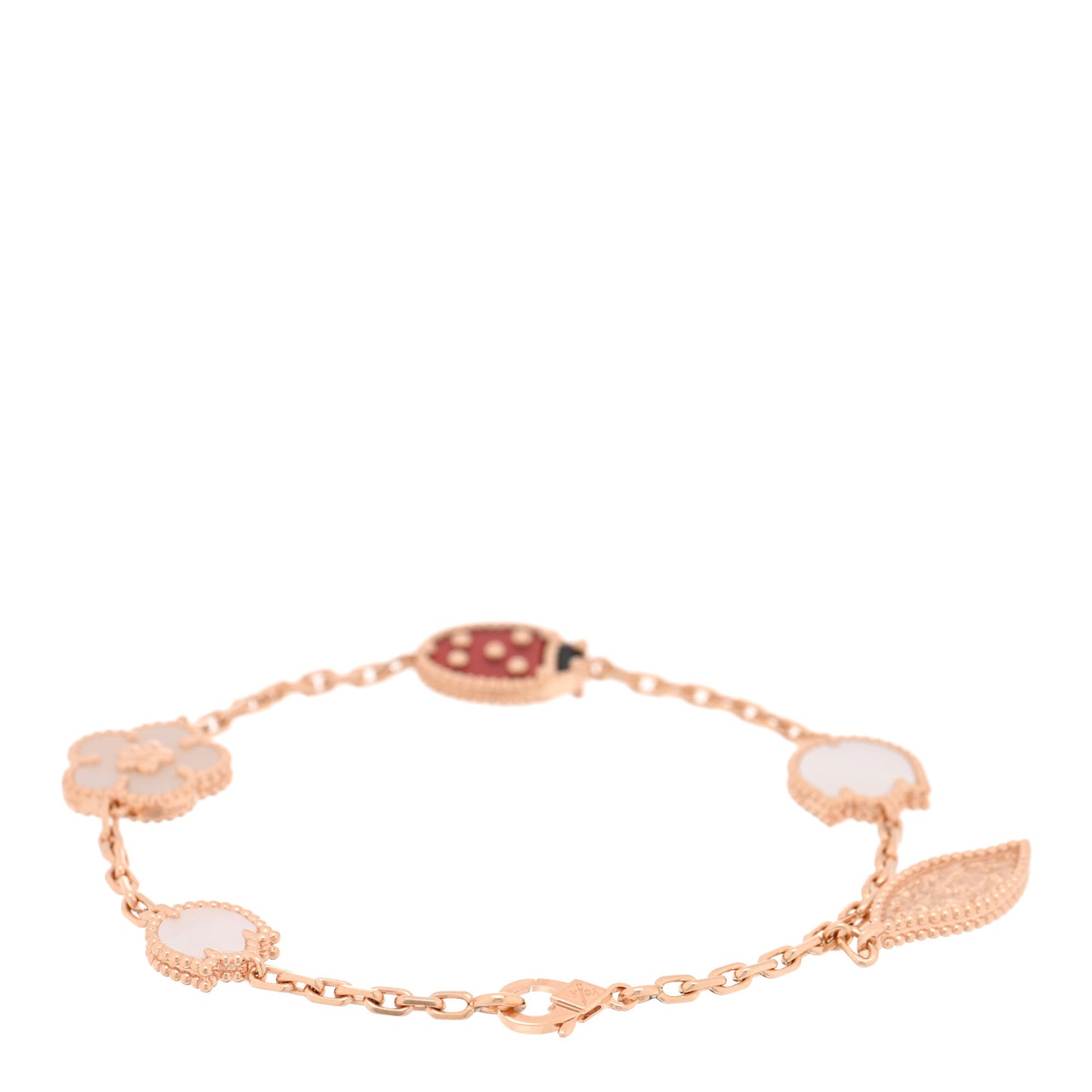 18K Rose Gold Carnelian Mother of Pearl Onyx 5 Motifs Lucky Spring Bracelet