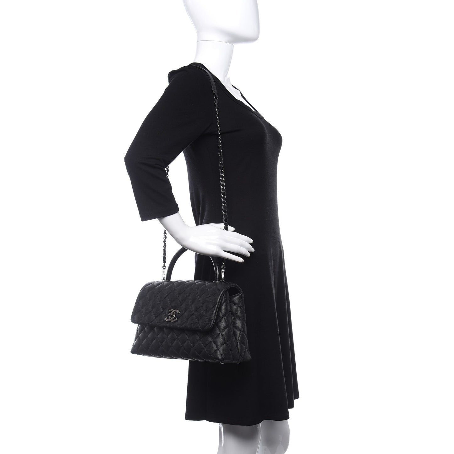 Caviar Lizard Quilted Small Coco Handle Flap Black