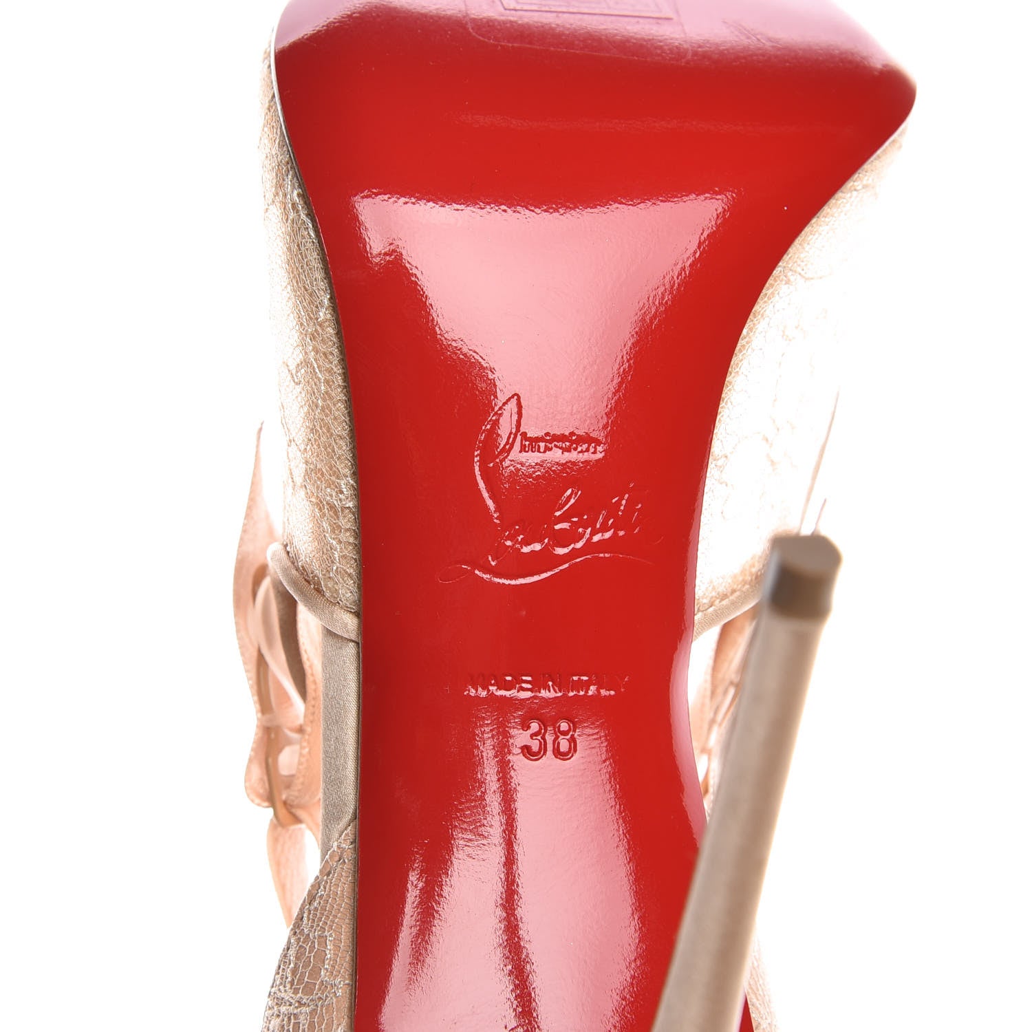 Christian Louboutin Satin Chantilly Lace Hot Jeanbi 100 Pumps 38 Nude 6 of 8