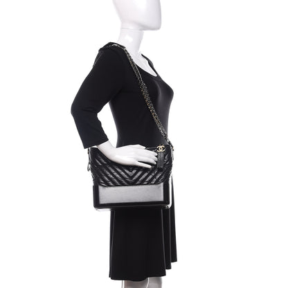 Chanel Aged Calfskin Chevron Quilted Medium Gabrielle Hobo Black 3 of 12