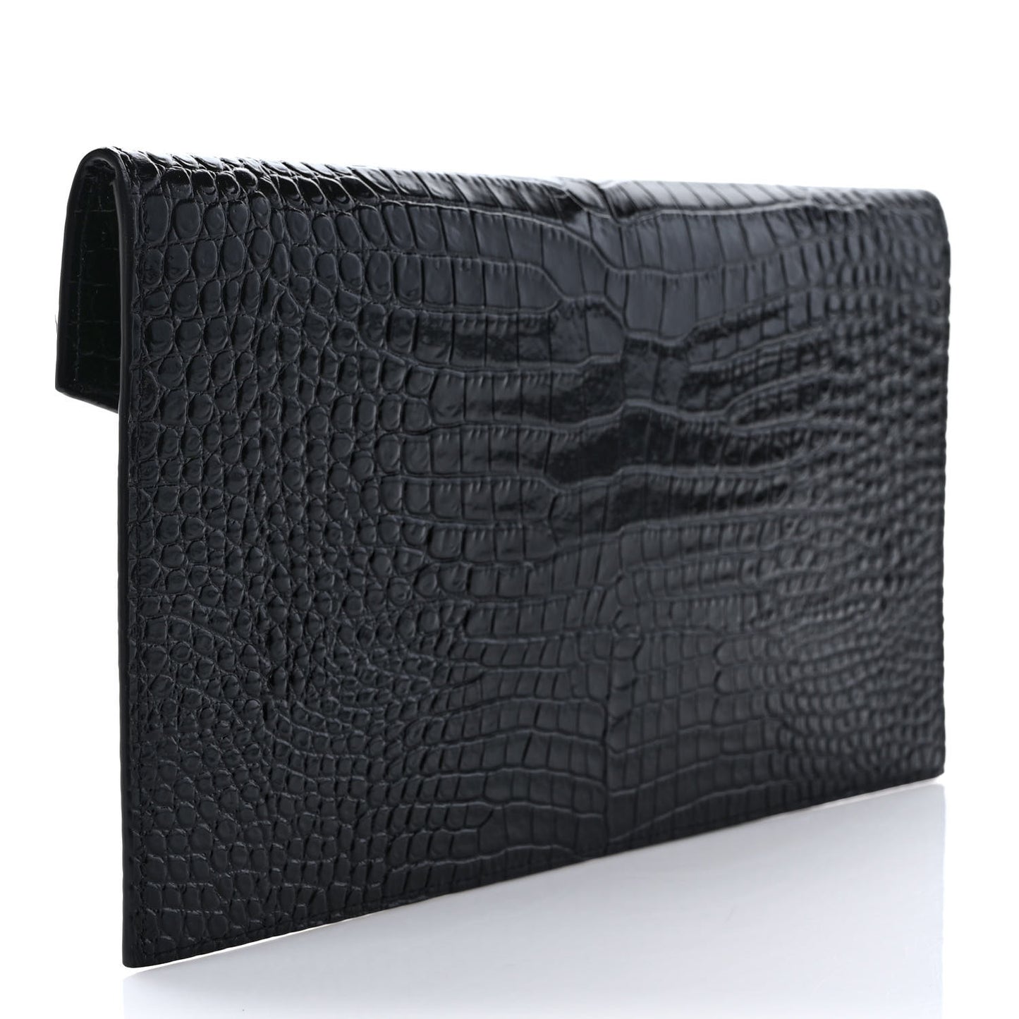 Calfskin Crocodile Embossed Uptown Monogram Clutch Black