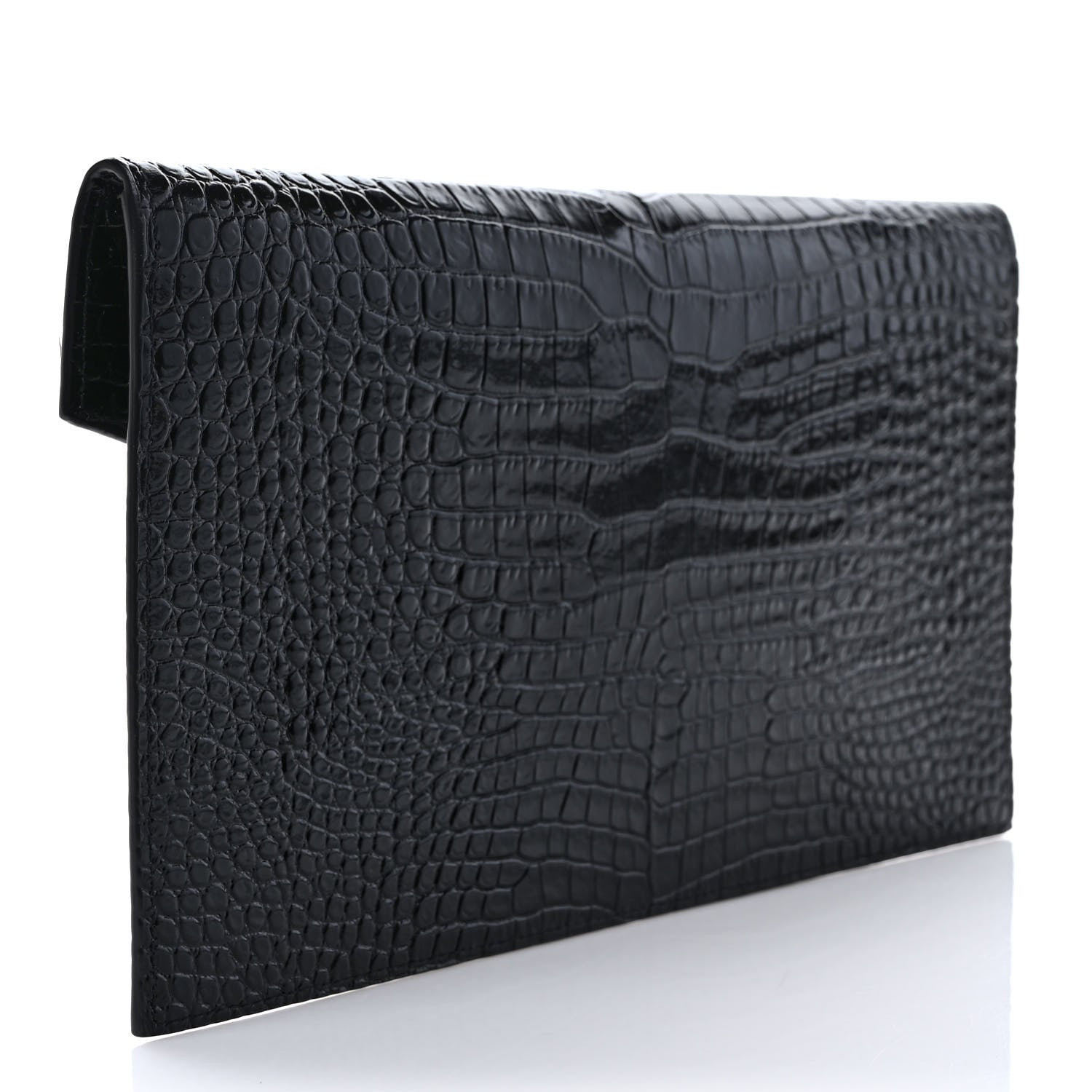 Saint Laurent Calfskin Crocodile Embossed Uptown Monogram Clutch Black 3 of 6