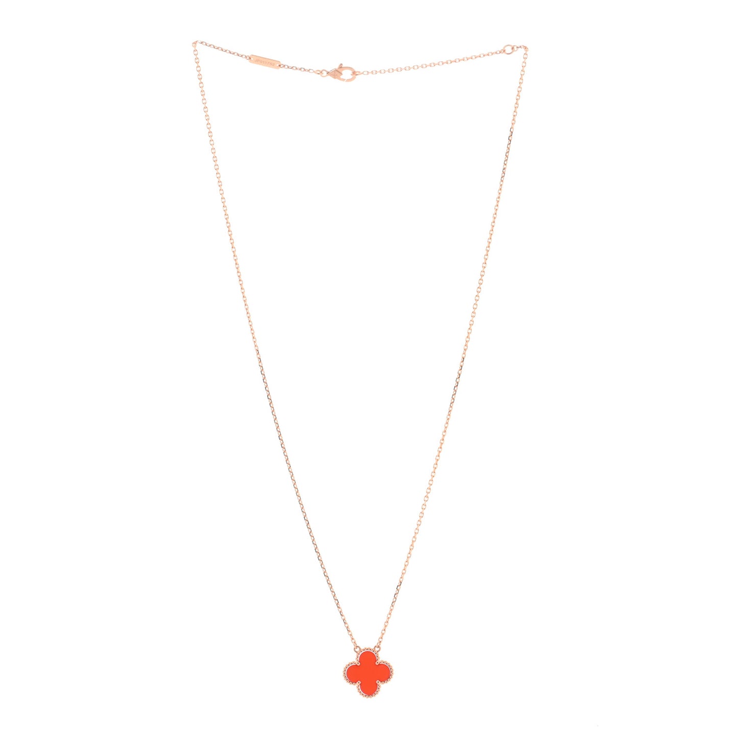 18K Rose Gold Carnelian Vintage Alhambra Pendant Necklace